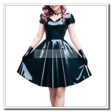 Latex Dress Short Length Short Sleeve Back Zip Flare Customized 0.4mm D250