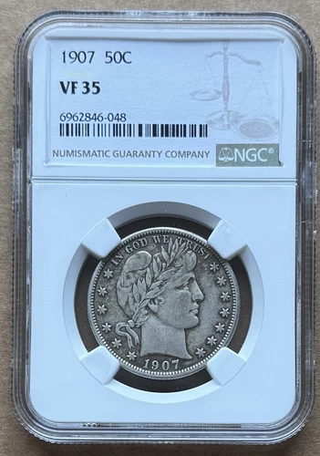 1907 50C NGC VF 35 1907 BARBER HALF DOLLAR SILVER 50c