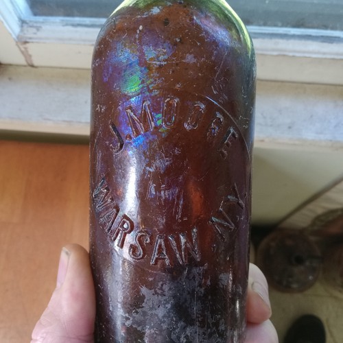 WARSAW,NY J.MOORE RARE AMBER BLOB TOP BEER BOTTLE 1890s - Picture 8 of 8