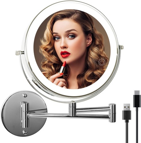 8" Wall Mounted Lighted Makeup Mirror with Magnification, 1X/10X Magnifying M... - Picture 2 of 8