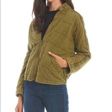 Full Zip Long Sleeve Washed Knit Stand Collar Quilted Statement Jacket
