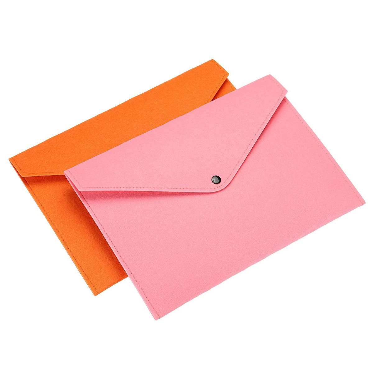 2Pcs File Bag Felt Folder A4 Size Document Office Storage Pouch Orange Pink