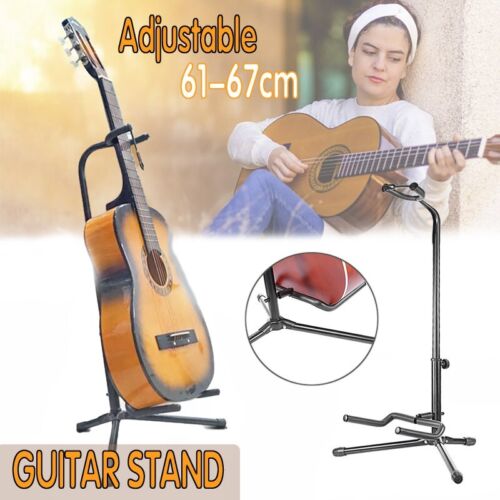 New Folding Electric Acoustic Bass Tripod Guitar Padded Stand Floor Rack Holder - Picture 1 of 12