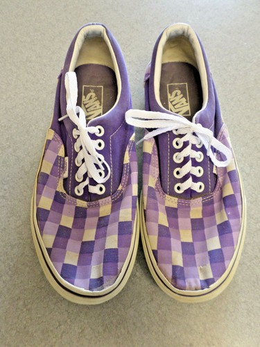 violet and white checkered vans
