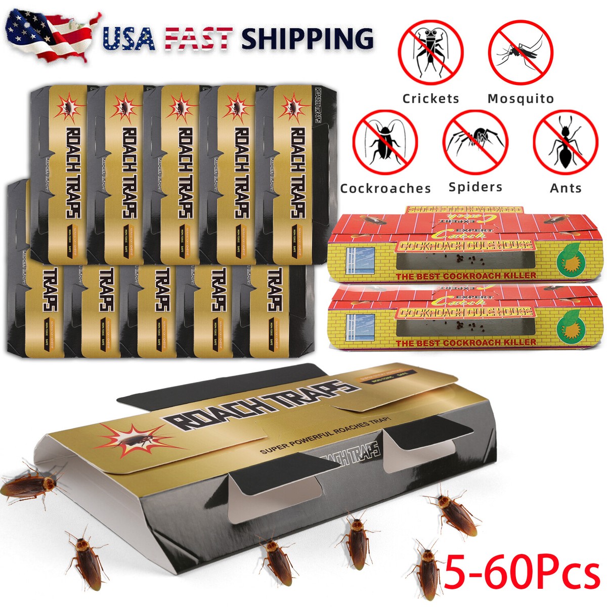 5 to 60pcs Pest Roach Glue Trap Cockroach Killer Bait Catcher