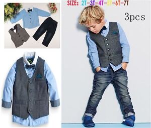 3pcs Toddler Baby Boy Outfits Coat Denim pants Gentleman Clothes Set Shirt
