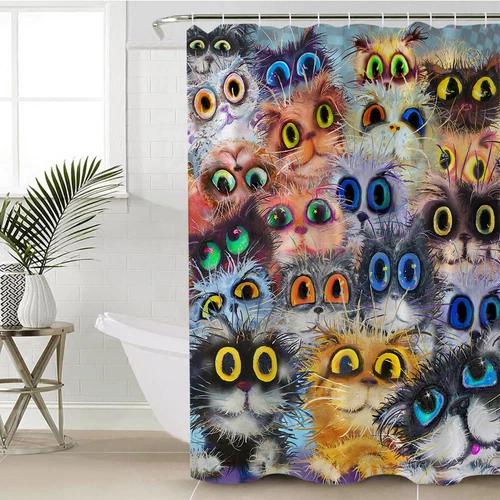 Cartoon Cat Animal Bathroom Shower Curtain Waterproof Curtains With 12 Hooks - Bild 7 von 15