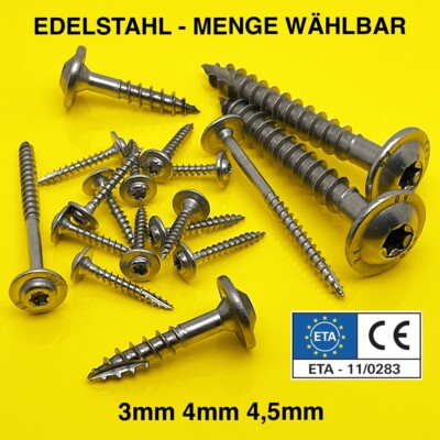 TELLERKOPFSCHRAUBEN ETA ZULASSUNG EDELSTAHL FLACHKOPF HOLZSCHRAUBEN TX 3 4,5 4mm