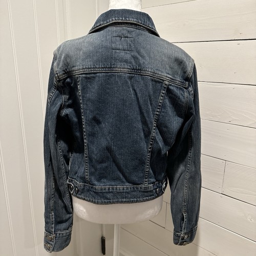 Vintage Calvin Klein Women’s Cropped Stretch Denim Jean Jacket Size M Blue Wash - Picture 2 of 6
