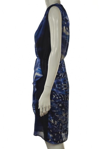 Vestido de mujer MM Couture Miss Me talla S estampado azul vaina hasta la rodilla sin mangas - Imagen 3 de 4