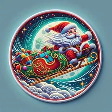 Santa's Sleigh Patch Iron-on Applique Clothing Decor, Christmas, Bag of Presents