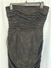 Ralph Lauren Evening Black Dress Strapless Ruched Bodycon Gold Floral Underlay 4