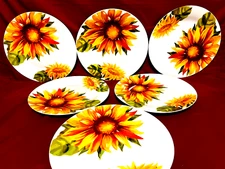 Royal Norfolk Set Of 6 Sunflower Dinner Plates 10 1/4"