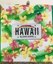 HAWAIIAN PLUMERIA WHITE  LICENSE PLATE REUSABLE SHOPPING BAG  BEACH BAG