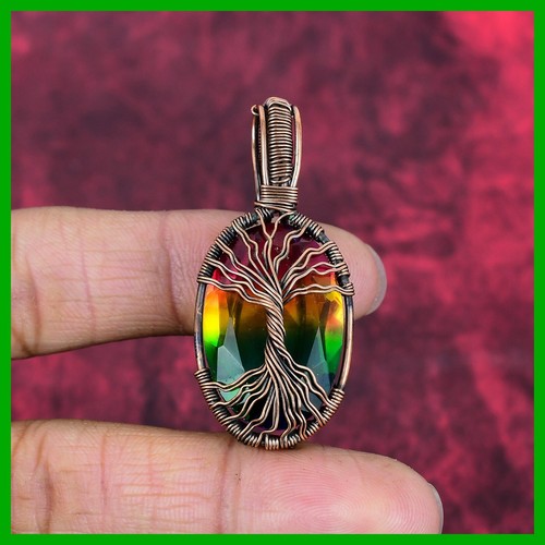 Oferta Día de la Madre Multi Turmalina Piedra Alambre Envuelto Árbol de la Vida Colgante Cobre - Imagen 2 de 6
