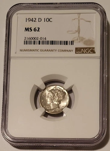 1942 D Mercury Dime MS62 NGC Light Patina