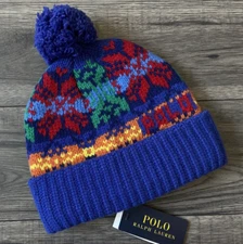 POLO RALPH LAUREN CHUNKY KNIT FAIRISLE BOBBLE HAT BNWT