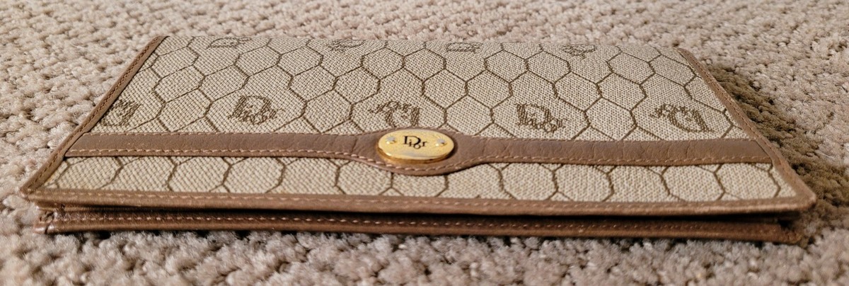 AUTH CHRISTIAN DIOR VINTAGE HONEYCOMB PVC & LEATHER BI-FOLD