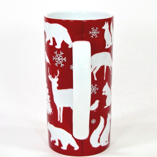 Food Network MODERN HOLIDAY 16oz Tall Latte Mug Red Forest Animals Christmas - Picture 7 of 11