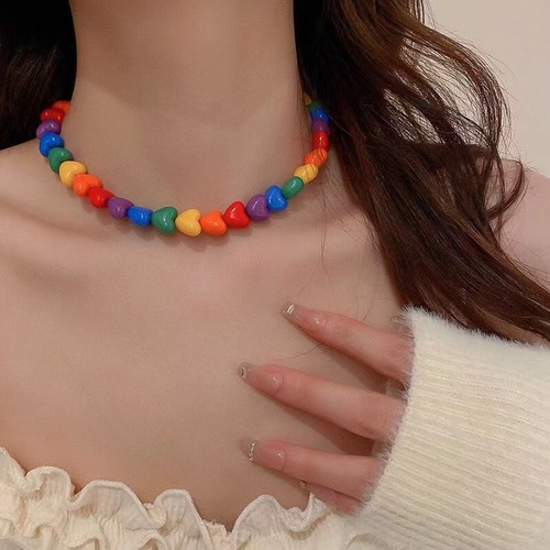 Lovely Cute Candy Color Love Heart Beaded Necklace Girl's jewelry gift - 第 5/9 張圖片