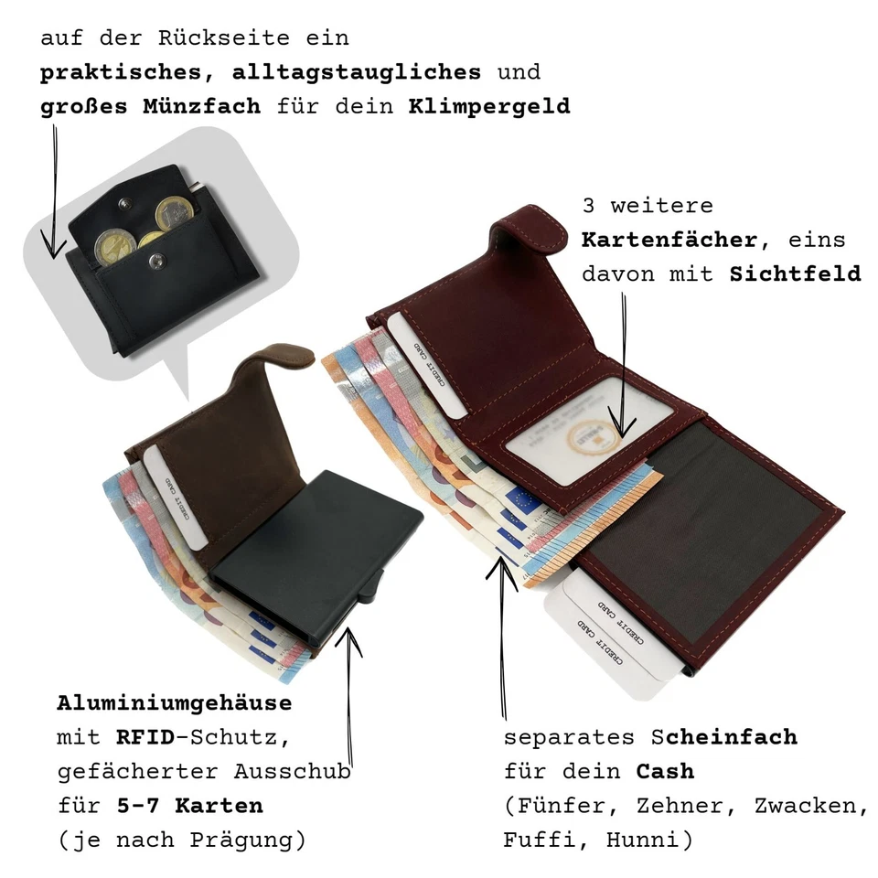 Smart Wallet mit Münzfach | Herren Leder Geldbörse | Geschenk für ihn | Gravur - Bild 2 von 4