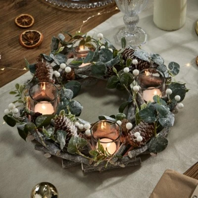 Winter Wreath Table Centrepiece Home Dining Candle Votive Tealight Holder