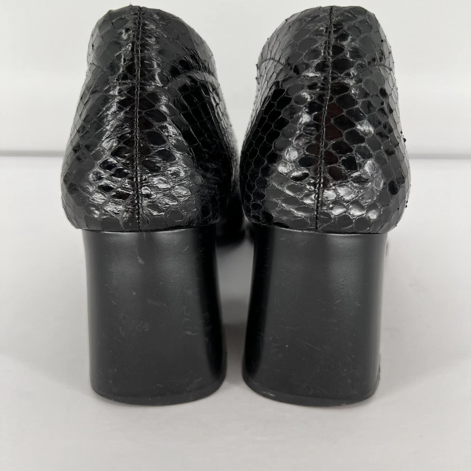 Tacones de cuero vintage Y2K punta cuadrada talla 8,5 estampado de piel de serpiente negro caprichoso Foto 4 de 4
