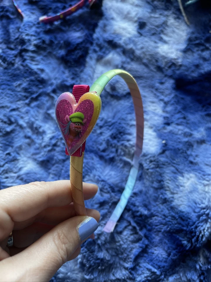Lot of 6 Head Bands Trolls Movie Rainbow Solid Colors Shiny Clips - Image 3 of 4