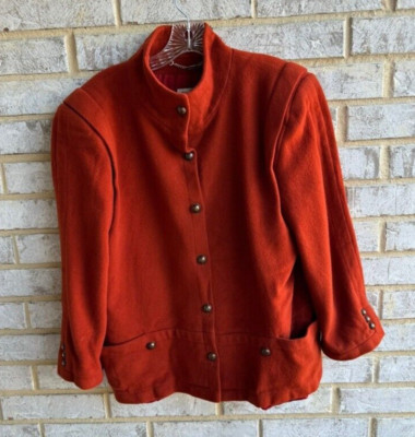 Precis Orange Cashmere/Wool Blended Lined Pea Coat Women's Size L.