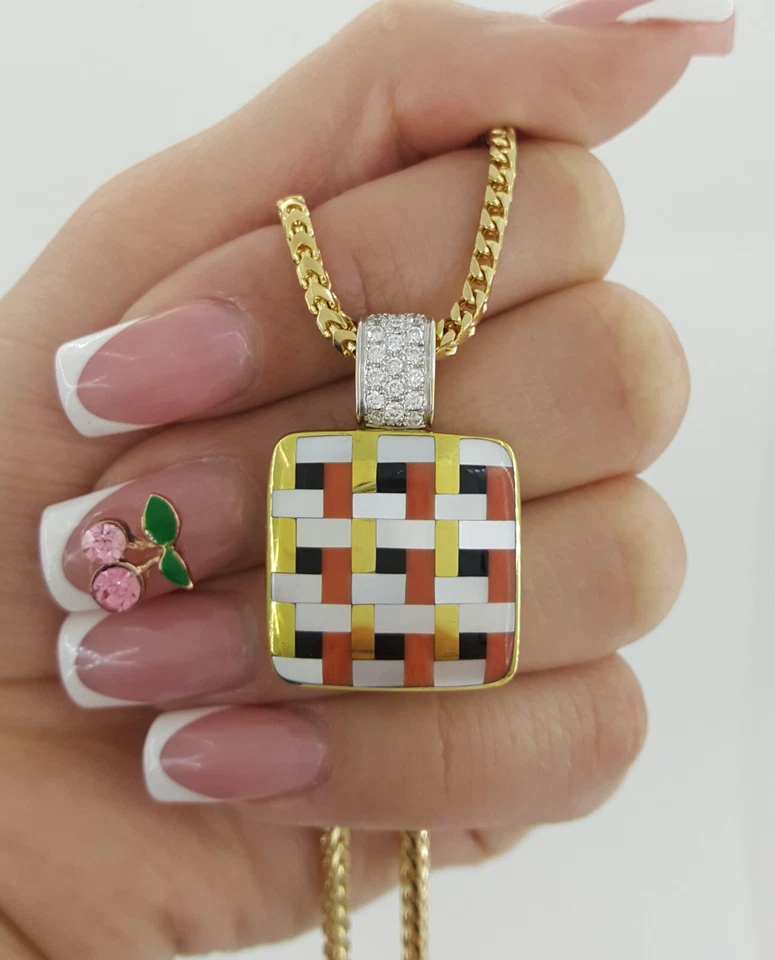 Asch Grossbardt Multi-Gemstone Square Diamond Necklace 0.3 ct 14K 30 Grams - Image 4 of 4