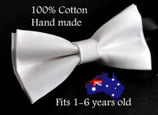 Boy Kids Baby 100 Cotton Matte WHITE Bow Tie Bowtie Party Wedding 1-6 Years Old