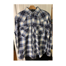 Resistol Double R Men's Western Show Shirt Blue Plaid Snap Button