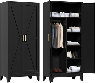 71'' Tall Metal Wardrobe Closet W/ Adjustable Shelves & Hanging Rod 2 Doors