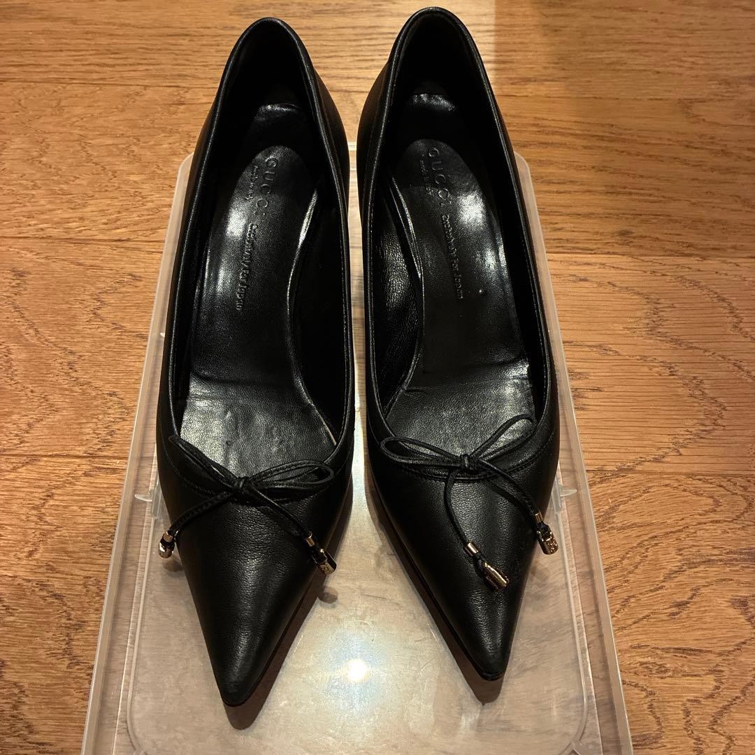 GUCCI Black Pumps Ribbon Detail GG Canvas Women's Size EU36 US6