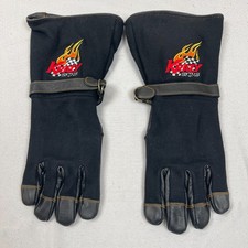 Vintage Mens Motorcycle Gauntlet Gloves Large Leather  Wool Black Fire Design