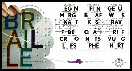 SG05B NETHERLANDS 2009 Two FDC's Centenary of Braille