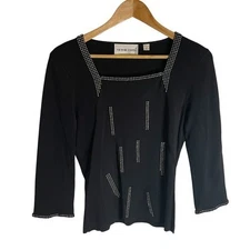 Victor Costa Black Studded Blouse Size Medium square neck whimsigoth old money