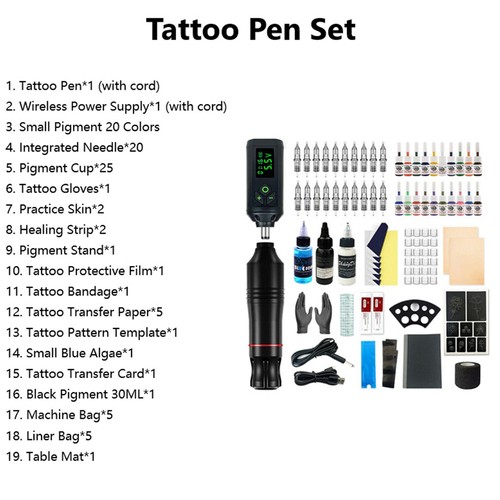 Beginner Tattoo Kit Wireless Gun Machine w/1200mAh Battery Tattoo Ink Full Kit - Picture 13 of 13