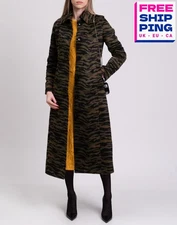RRP€558 STAND STUDIO Donatella Long Coat FR36 US4 UK8 S Wool Blend Zebra Pattern