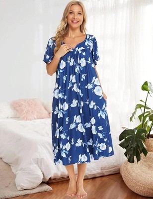 Grandma House Dress with Pockets Duster Housecoats Moomoo Dresses Loungers  Pl... | eBay