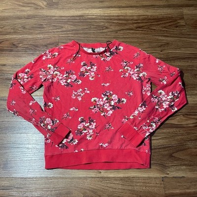 H&M Divided Floral Crewneck Sweatshirt Pullover Long Sleeve Red Cotton Womens XS