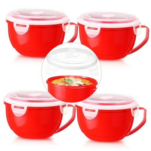 4 Pack Microwavable Ramen Bowls with Lid Microwave Soup Bowl with Handles