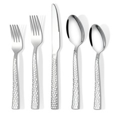 20-Piece Silverware Set, Hammered Stainless Steel Flatware Set for 4, Kitchen...