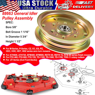 88663 Finish Mower Idler Pulley for Bush Hog 5-3/4'' Diameter & Zero Turn Mowers