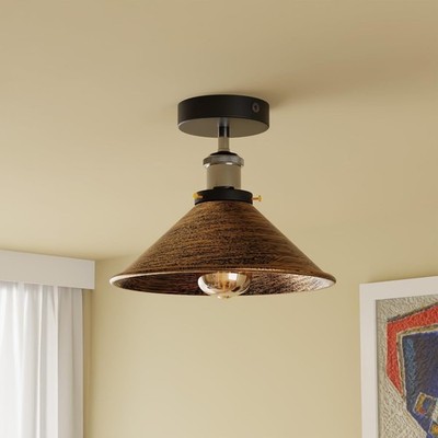 Industrial Flush Mount Ceiling Light E26 Black Farmhouse Conical Shade Fixture