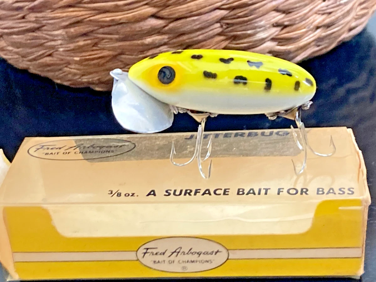 Leurre Vintage Fred Arbogast Jitterbug - Topwater, Motif Grenouille Léopard, USA