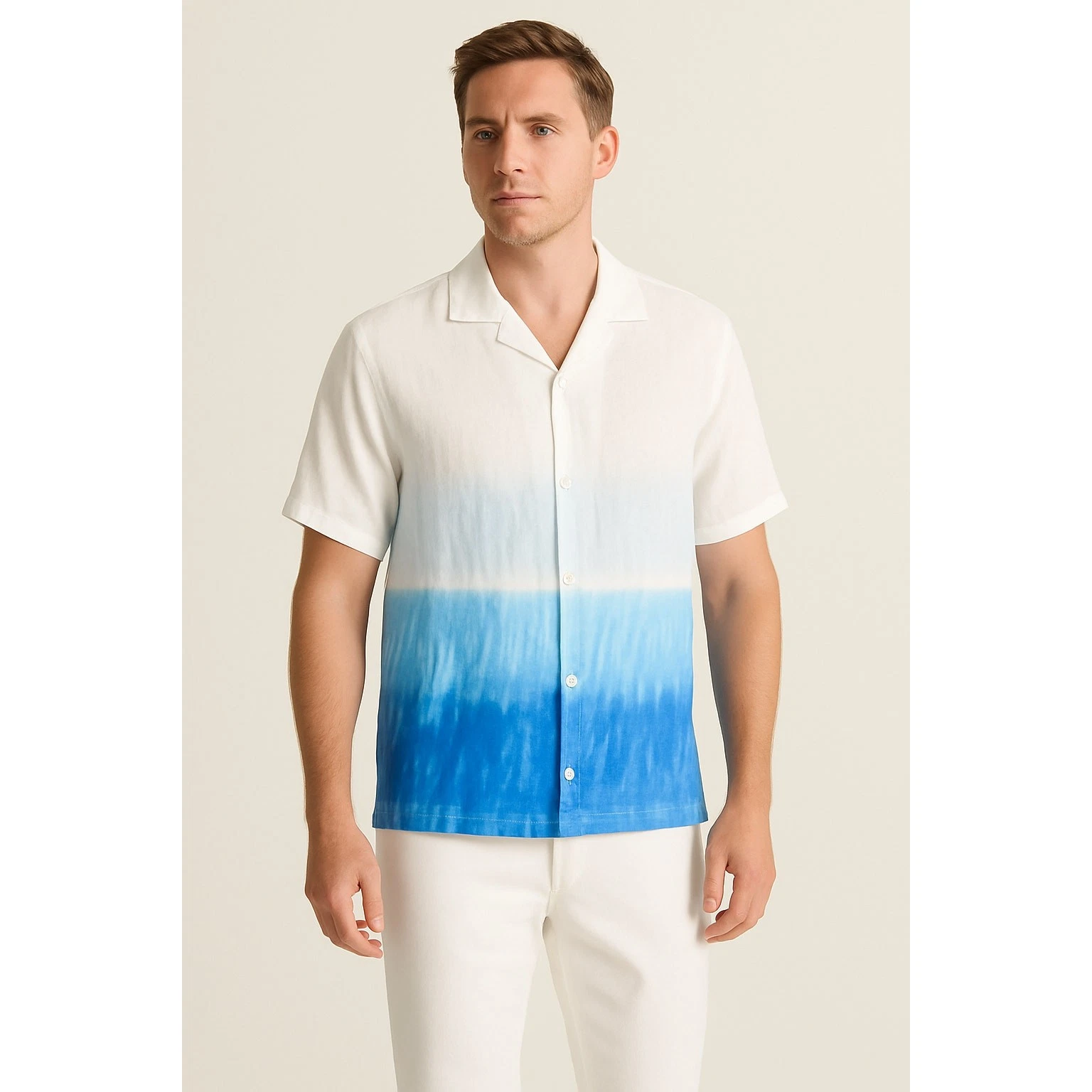 Bloomingdales Linen Tie Dyed Ombré Stripe Button Down Camp Nautical Shirt XL