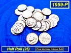Half Roll 1959-P "BU" Dimes ➫ Toned Reeding ➫ "BU" and Mint Luster ➫ R350
