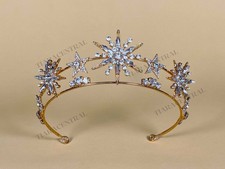 Tiara Central Starburst Crystal Tiara Gold Silver Metal Women's Headpiece