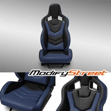 1PC EVO-Series Reclinable PVC Racing Seats Car Seat Black-Blue w/Sliders